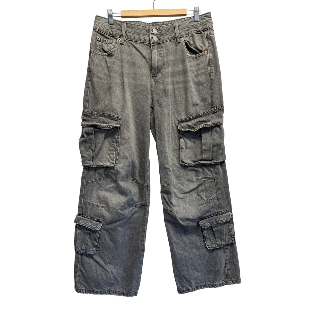 Garage Denim Cargo Jeans Baggy Multi Pocket Gray Women 10